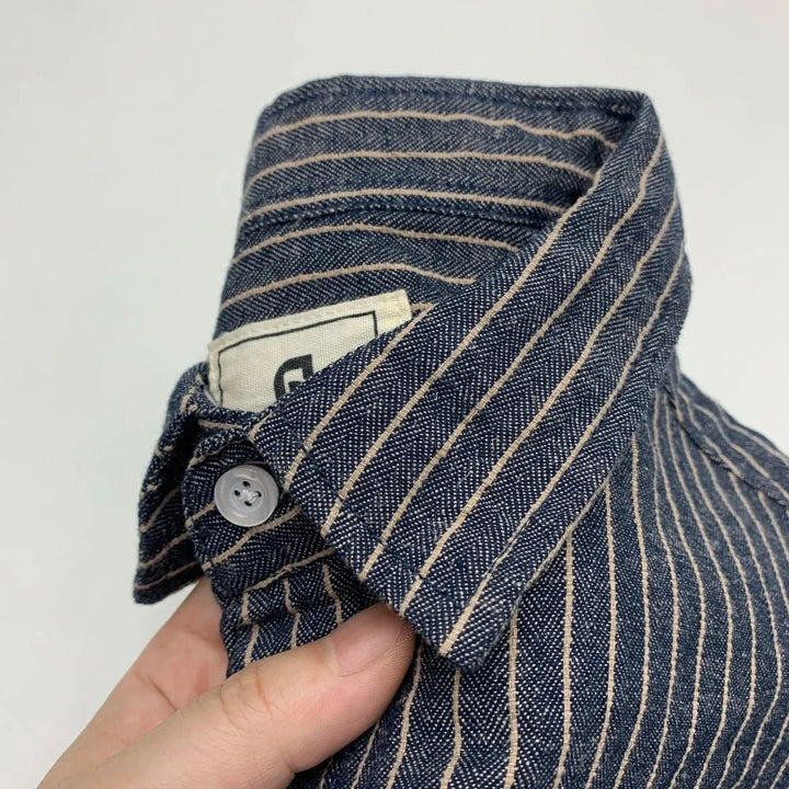 Chemise rayée en coton et lin à manches longues