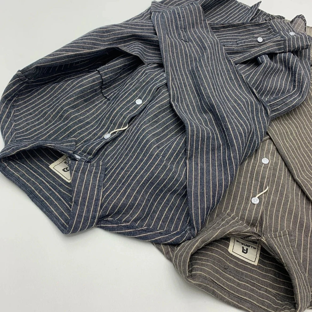 Chemise rayée en coton et lin à manches longues