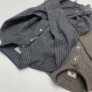 Chemise rayée en coton et lin à manches longues