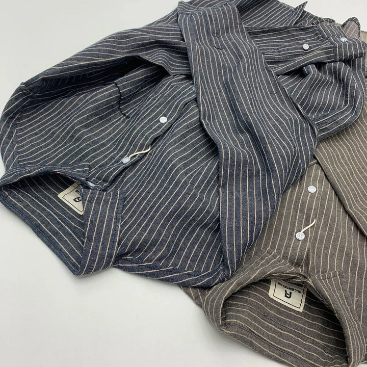 Chemise rayée en coton et lin à manches longues