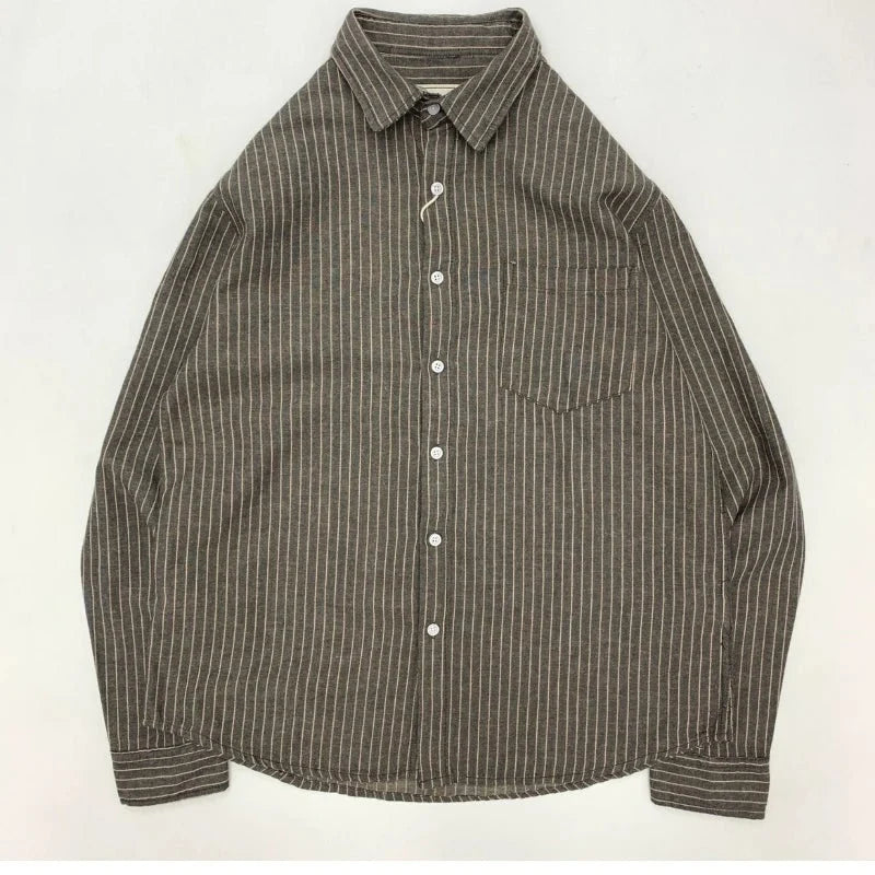 Chemise rayée en coton et lin à manches longues