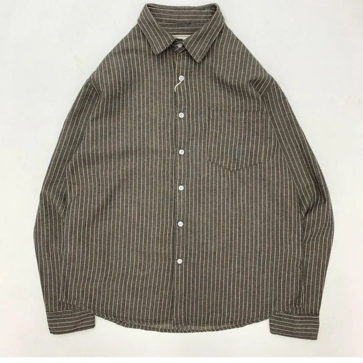 Chemise rayée en coton et lin à manches longues