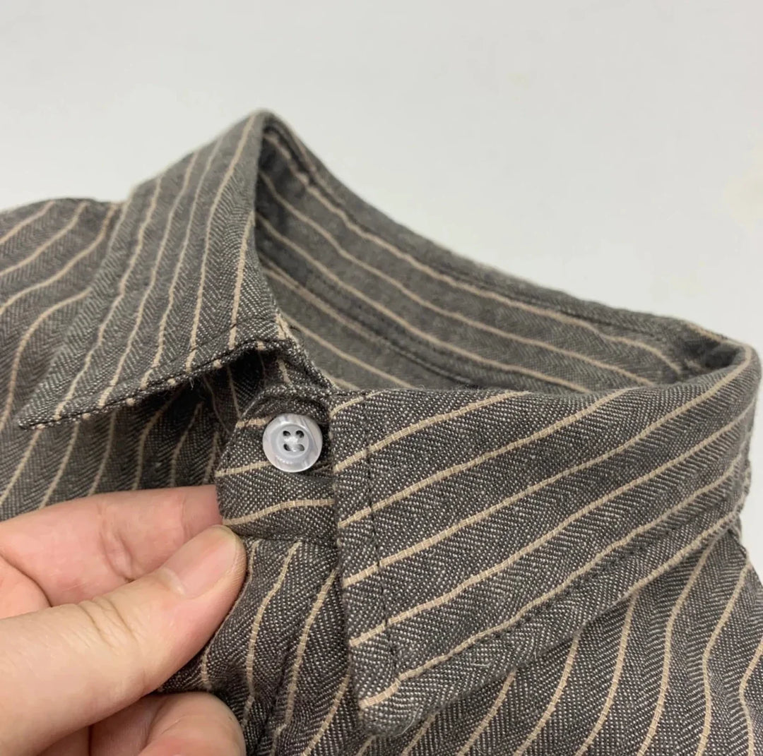 Chemise rayée en coton et lin à manches longues