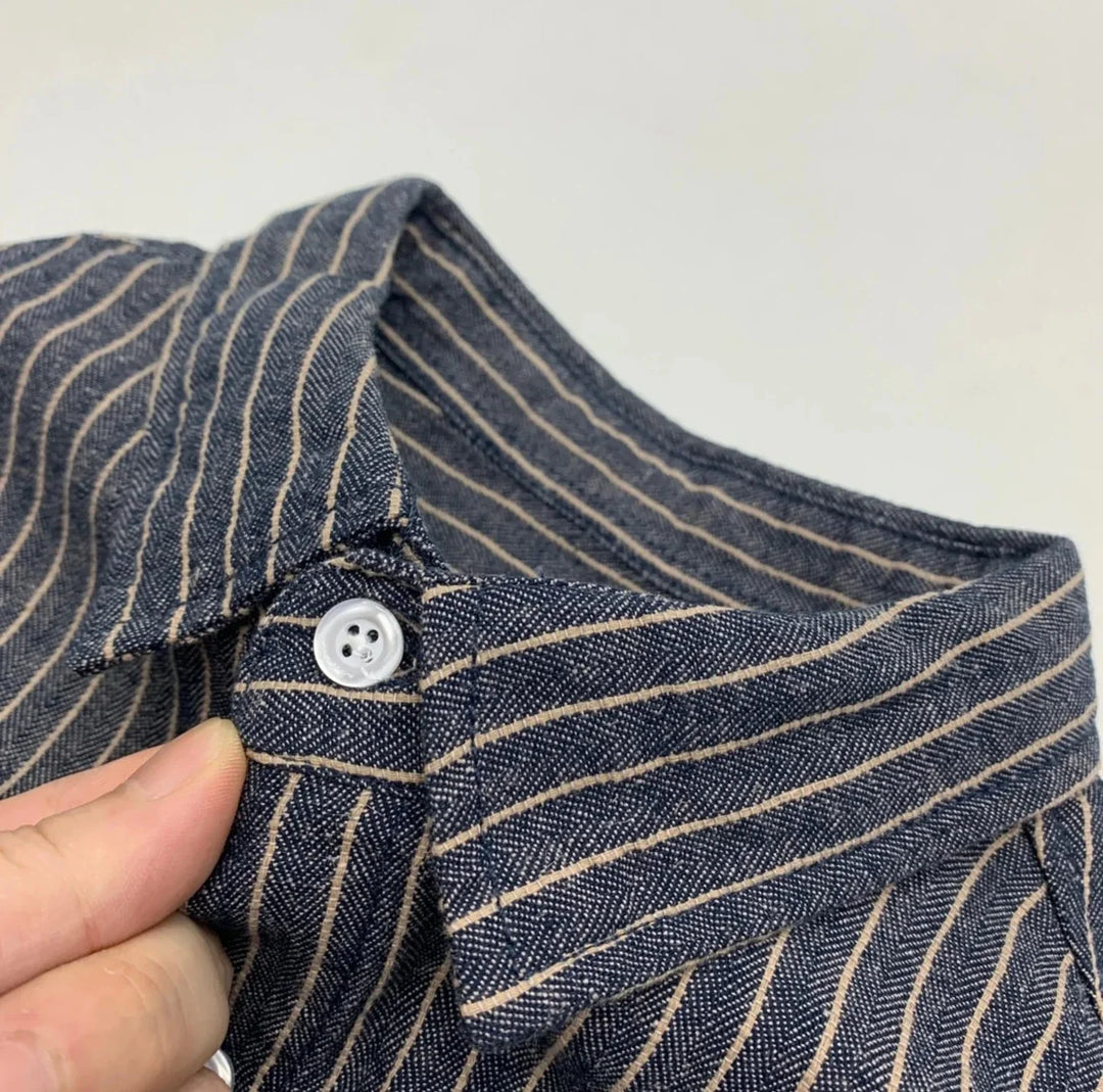 Chemise rayée en coton et lin à manches longues