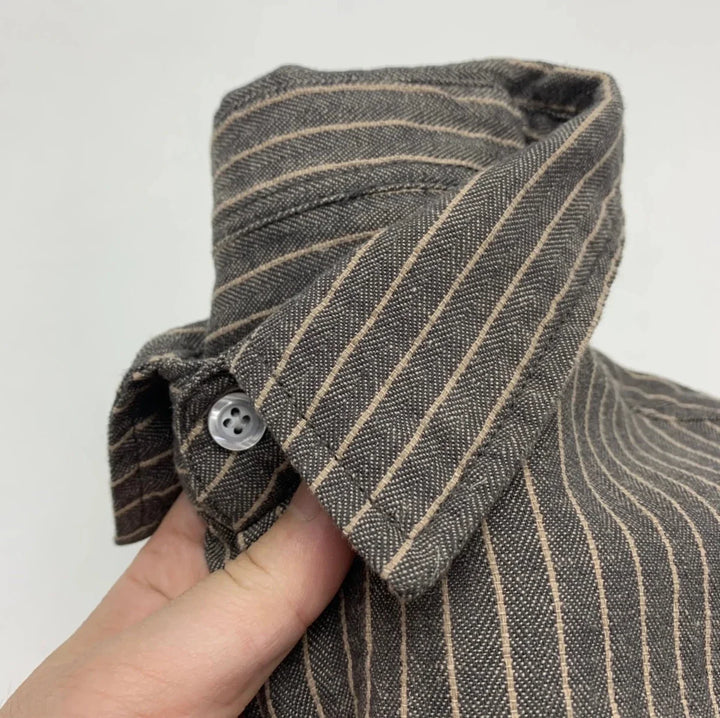 Chemise rayée en coton et lin à manches longues
