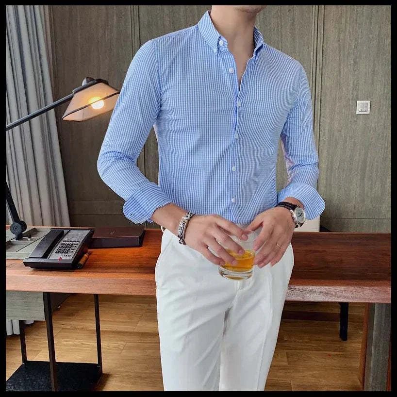 Chemise à carreaux en coton à manches longues