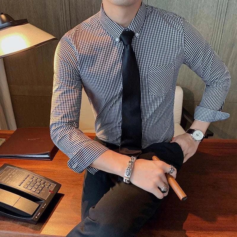 Chemise à carreaux en coton à manches longues