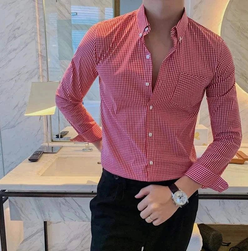 Chemise à carreaux en coton à manches longues