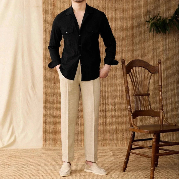 Chemise élégante coupe décontractée à col cubain