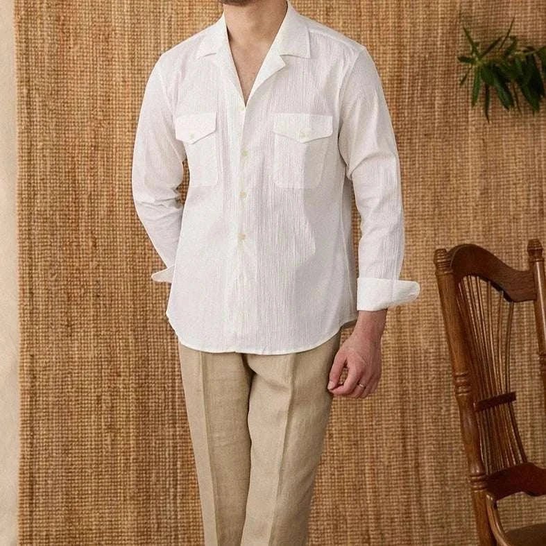 Chemise élégante coupe décontractée à col cubain