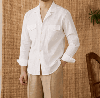 Chemise élégante coupe décontractée à col cubain