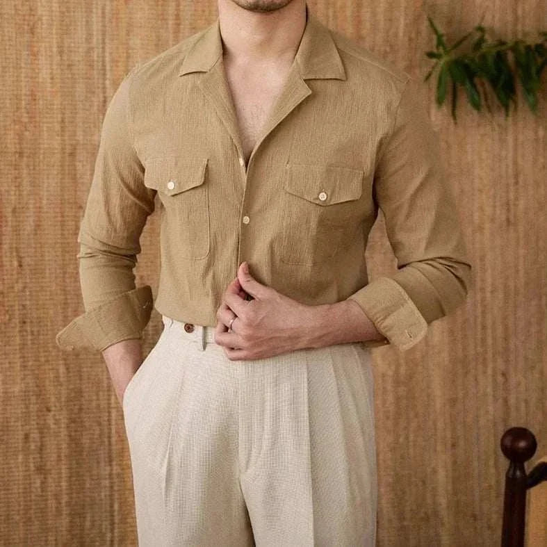Chemise élégante coupe décontractée à col cubain