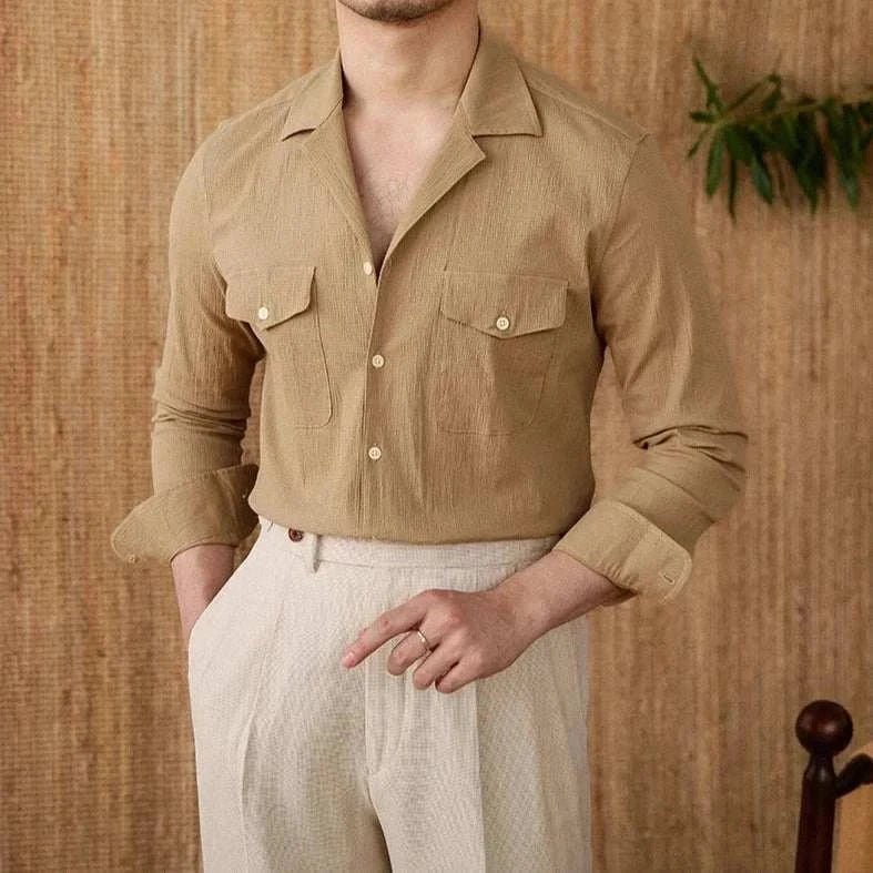 Chemise élégante coupe décontractée à col cubain