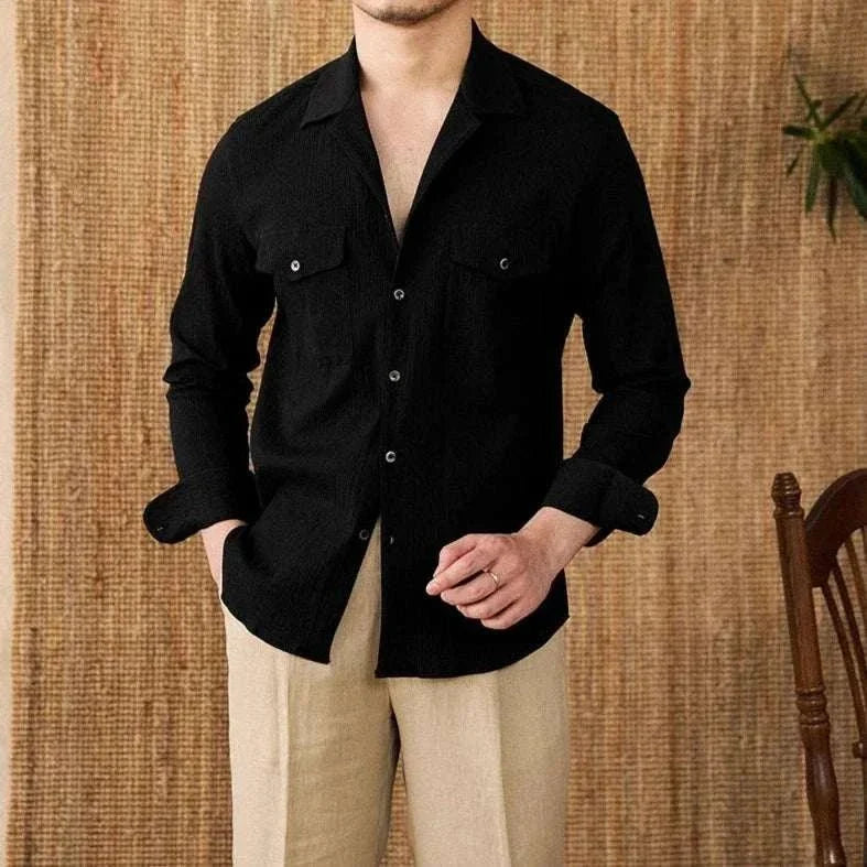 Chemise élégante coupe décontractée à col cubain