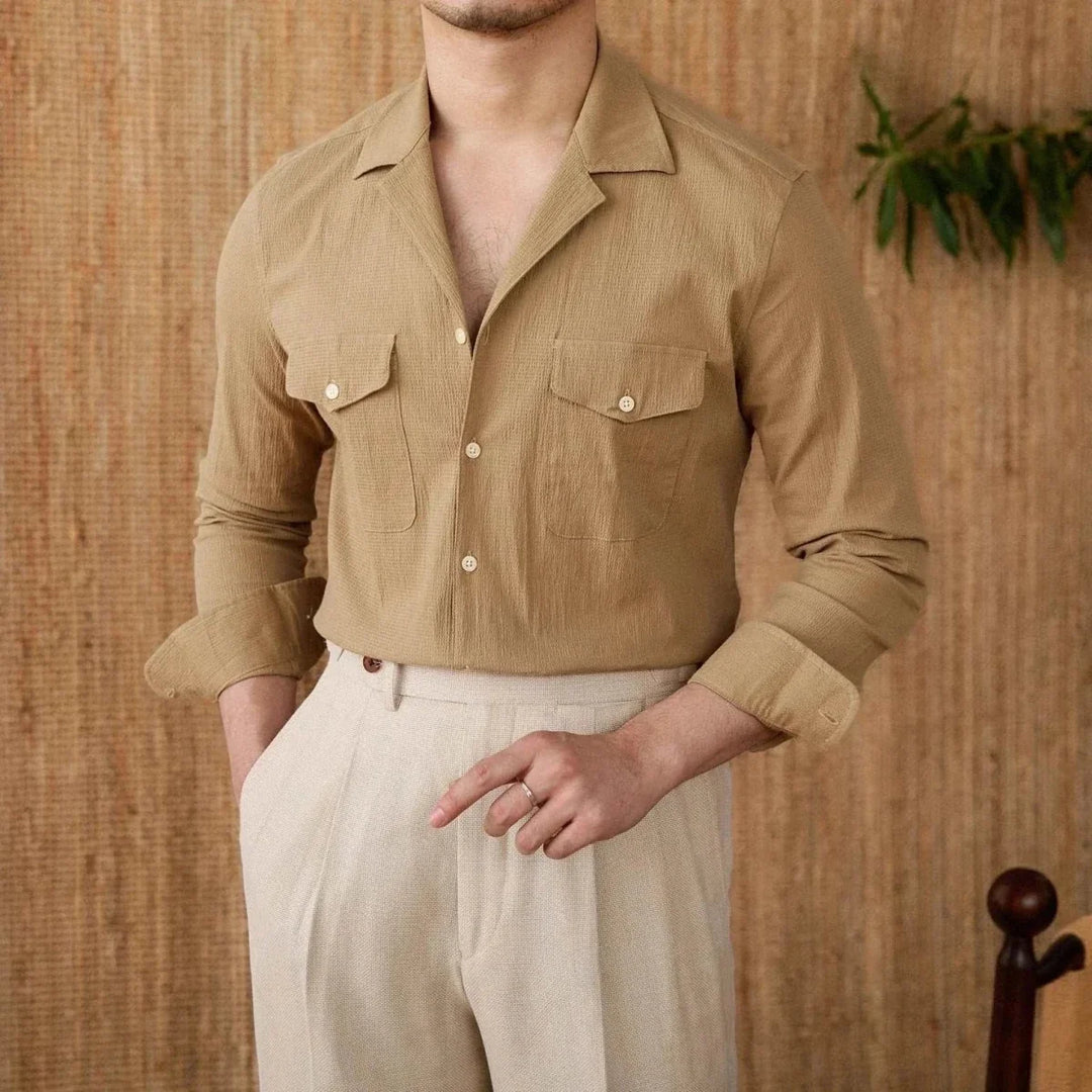 Chemise élégante coupe décontractée à col cubain