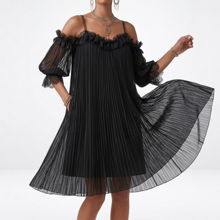 Volantine™ — Robe courte épaules dénudées plissée volants