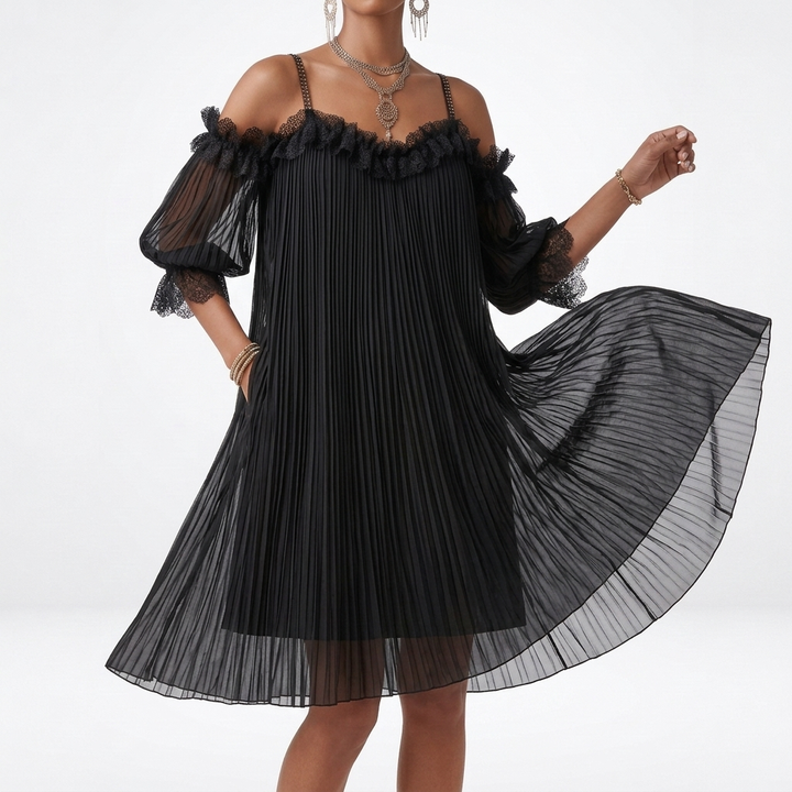 Volantine™ — Robe courte épaules dénudées plissée volants