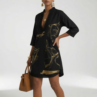Aline™ — Robe tunique à encolure dentelle et imprimé doré