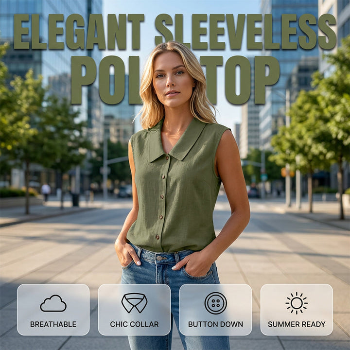 Chemisier femme sans manches à col en V avec boutons élégants
