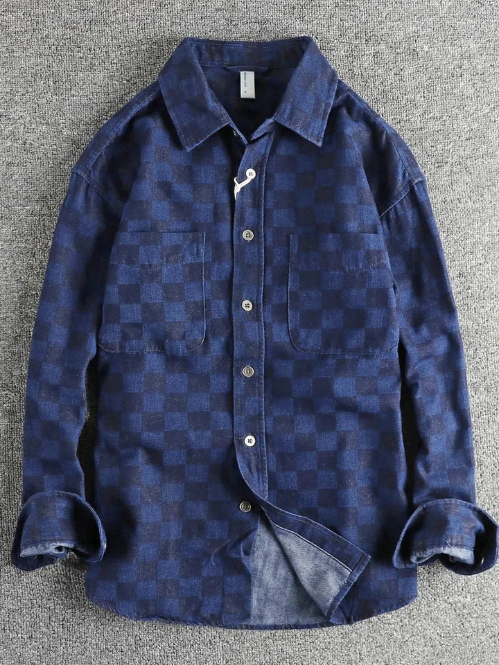 Surchemise en coton à carreaux bleus