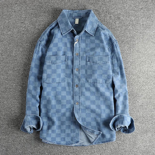 Surchemise en coton à carreaux bleus