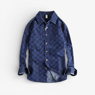 Surchemise en coton à carreaux bleus