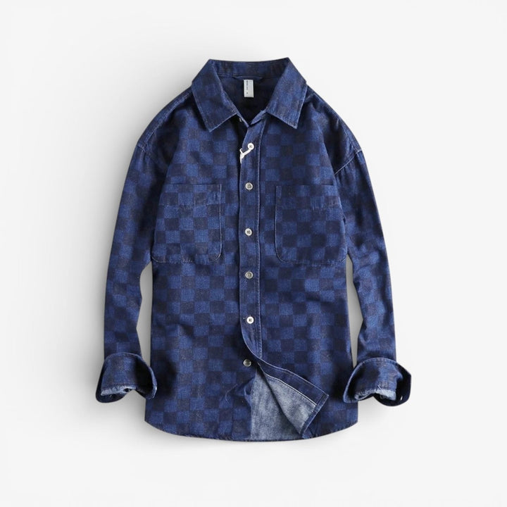 Surchemise en coton à carreaux bleus