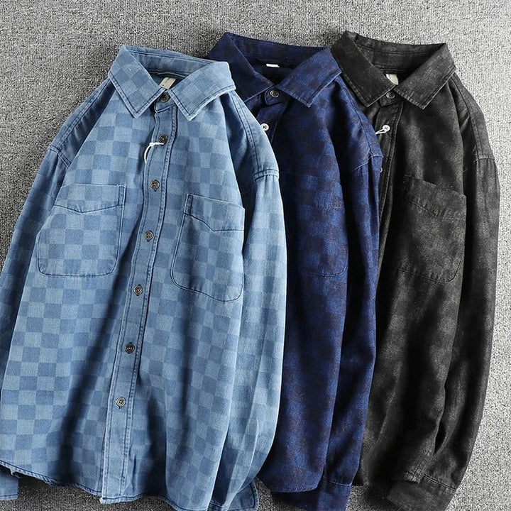 Surchemise en coton à carreaux bleus