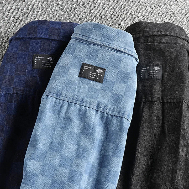 Surchemise en coton à carreaux bleus