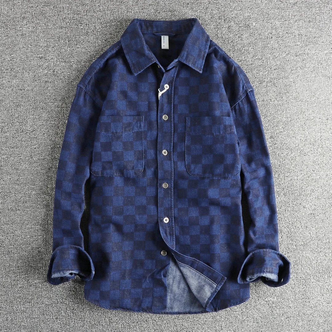Surchemise en coton à carreaux bleus
