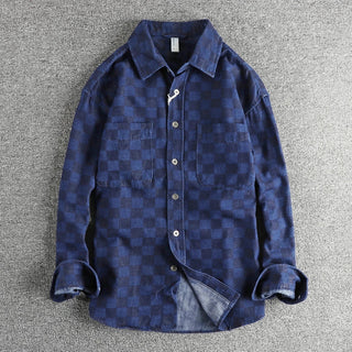 Surchemise en coton à carreaux bleus