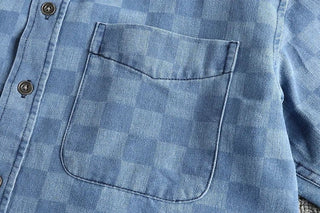 Surchemise en coton à carreaux bleus