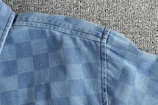 Surchemise en coton à carreaux bleus