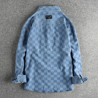 Surchemise en coton à carreaux bleus
