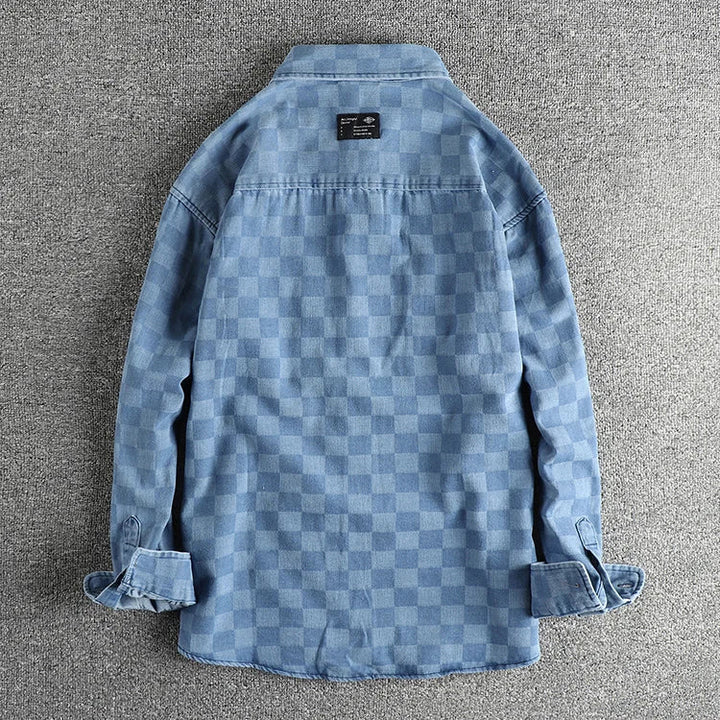 Surchemise en coton à carreaux bleus