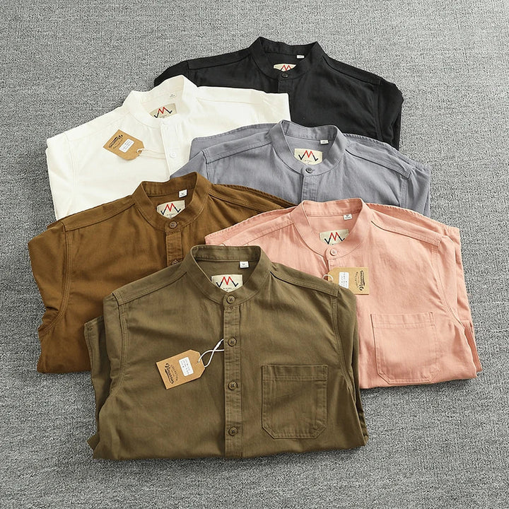 Chemise en coton à col officier