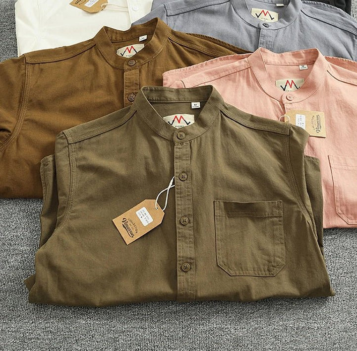 Chemise en coton à col officier