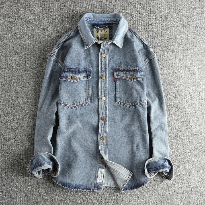 Zwaar denim overhemd met dubbele zakken