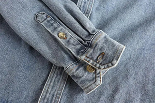 Zwaar denim overhemd met dubbele zakken