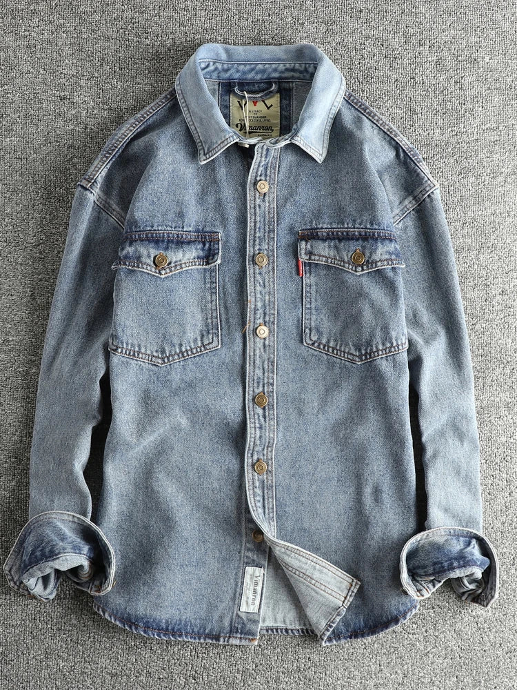 Zwaar denim overhemd met dubbele zakken
