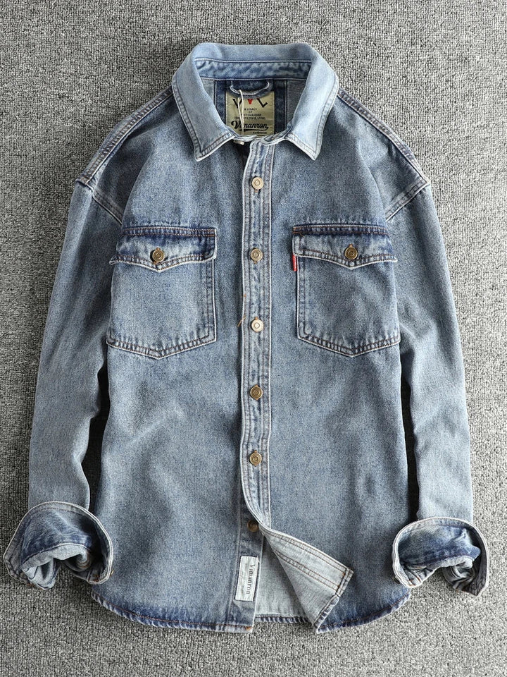 Zwaar denim overhemd met dubbele zakken