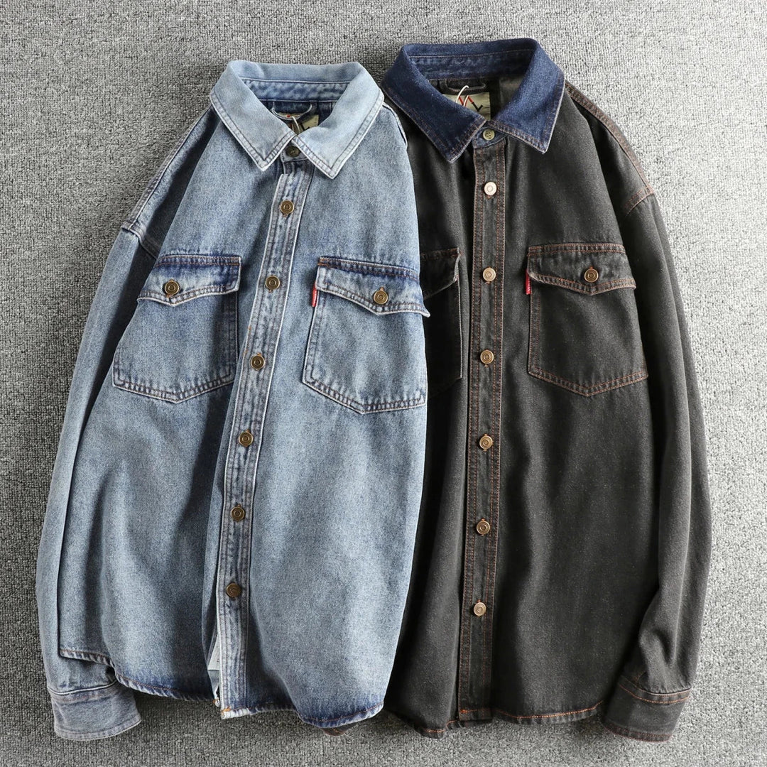 Zwaar denim overhemd met dubbele zakken