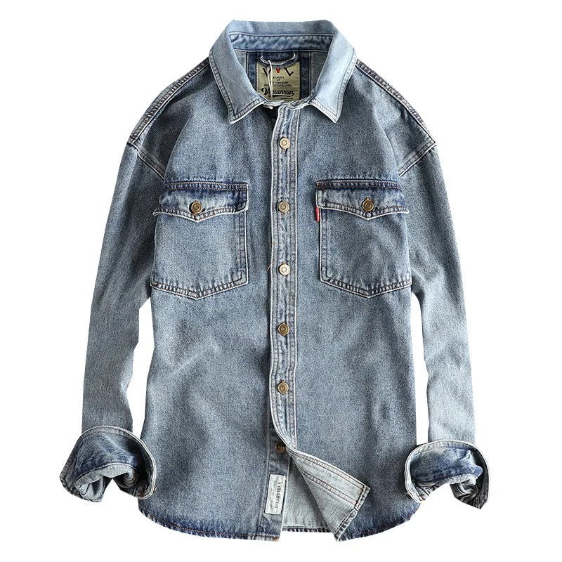 Zwaar denim overhemd met dubbele zakken