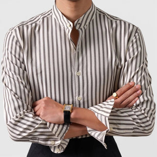 Chemise en coton mélangé à col officier rayé