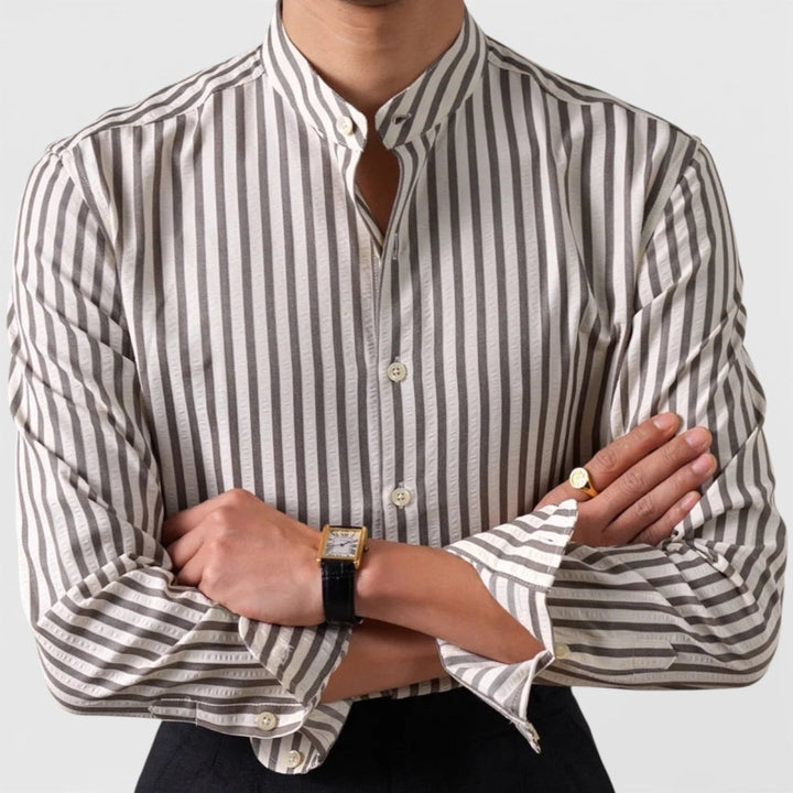 Chemise en coton mélangé à col officier rayé