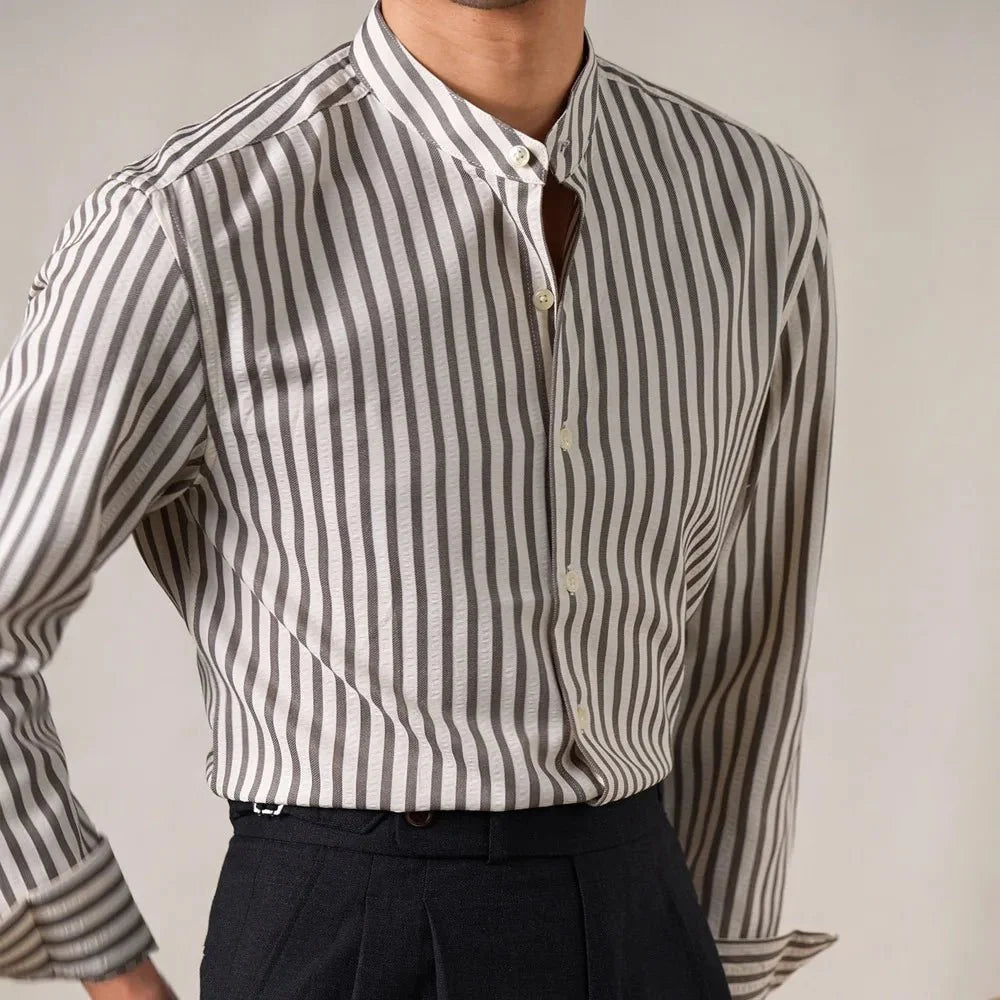 Chemise en coton mélangé à col officier rayé