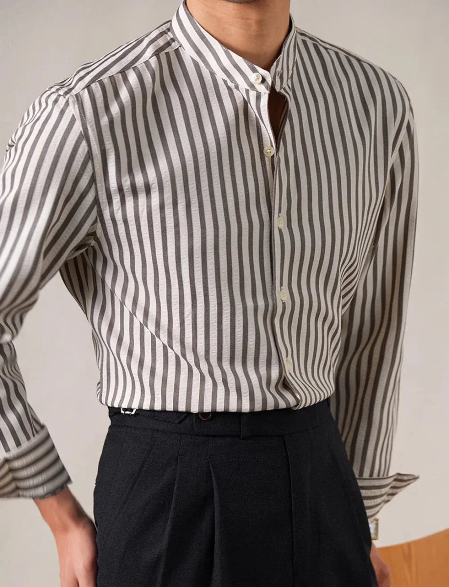 Chemise en coton mélangé à col officier rayé