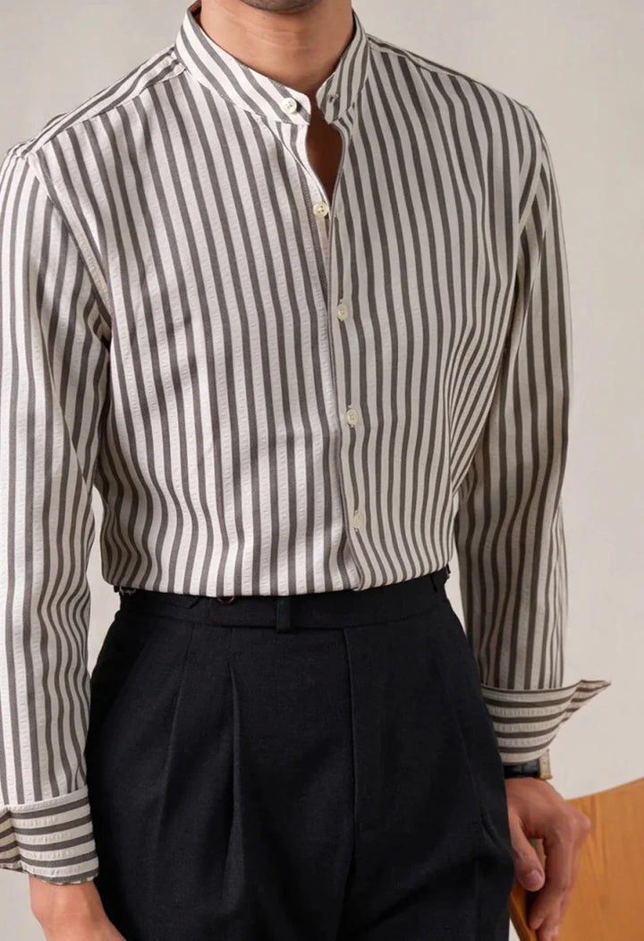 Chemise en coton mélangé à col officier rayé