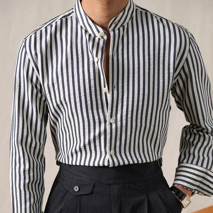 Chemise en coton mélangé à col officier rayé