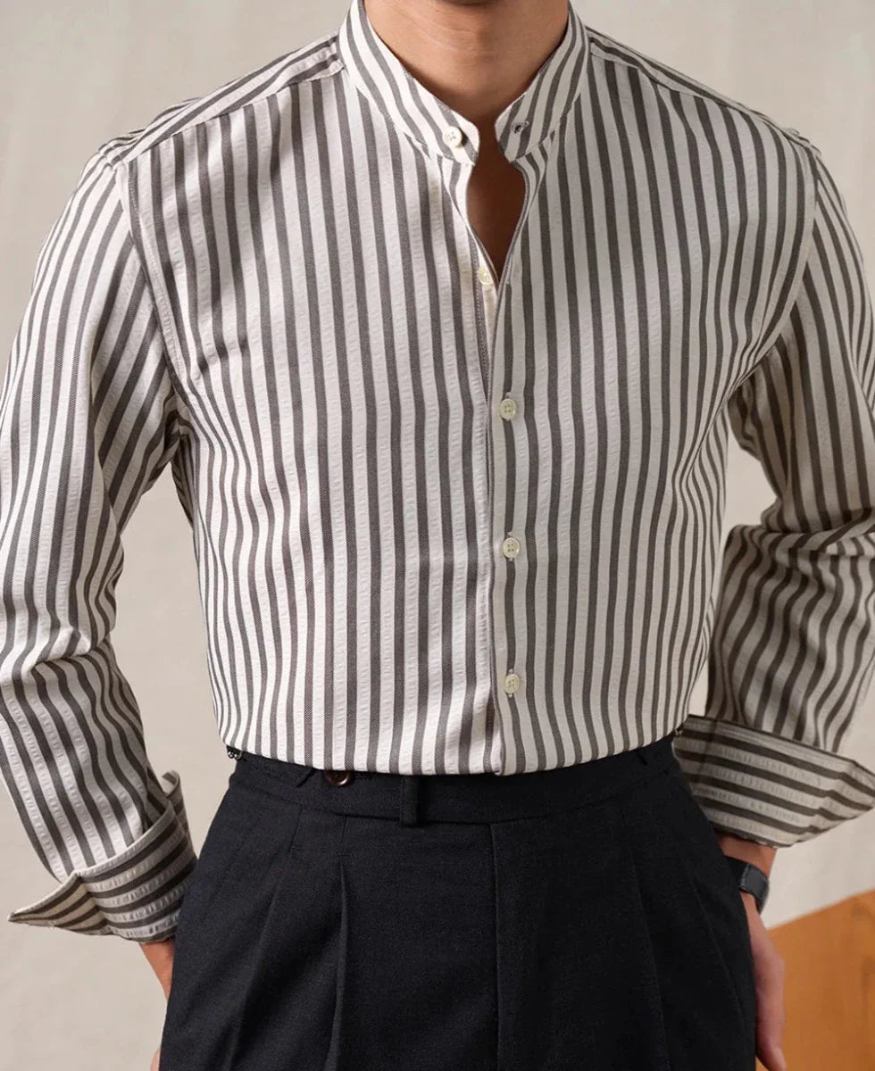Chemise en coton mélangé à col officier rayé